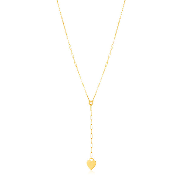 14k Yellow Gold Paperclip Chain Lariat Necklace with Heart - Premium Necklaces - Just $446.99! Shop now at Pulse Designer Fashion