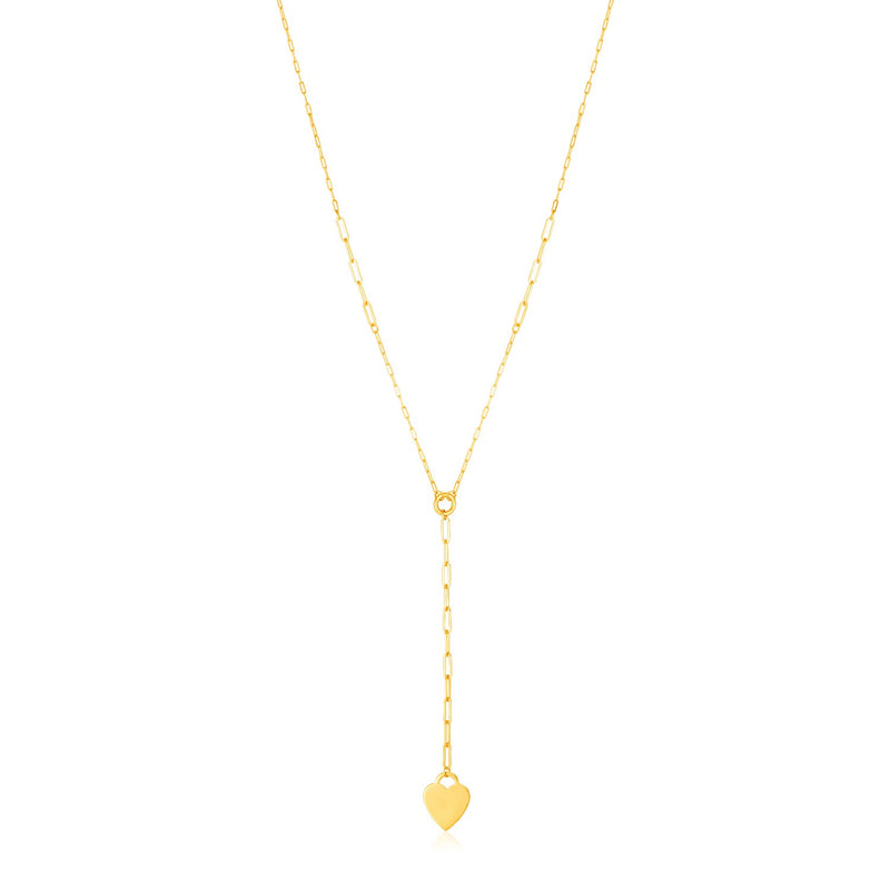 14k Yellow Gold Paperclip Chain Lariat Necklace with Heart - Premium Necklaces - Just $446.99! Shop now at Pulse Designer Fashion