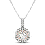 Round Shape Halo Diamond Pendant in 14k White and Rose Gold (1/2 cttw) - Premium Necklaces - Just $2273.99! Shop now at Pulse Designer Fashion