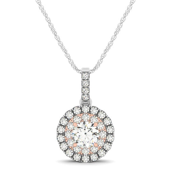 Round Shape Halo Diamond Pendant in 14k White and Rose Gold (1/2 cttw) - Premium Necklaces - Just $2273.99! Shop now at Pulse Designer Fashion