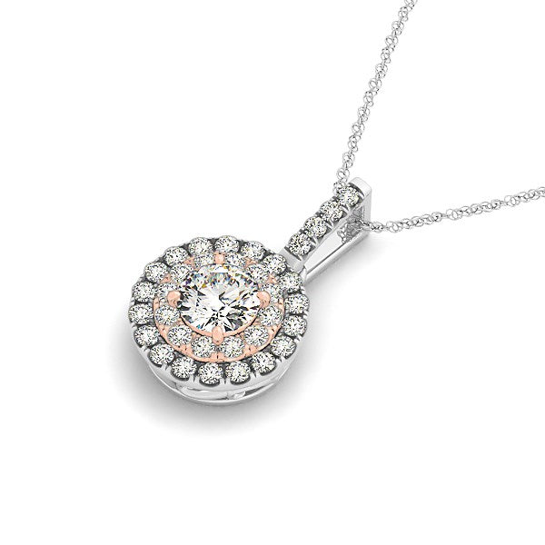 Round Shape Halo Diamond Pendant in 14k White and Rose Gold (1/2 cttw) - Premium Necklaces - Just $2273.99! Shop now at Pulse Designer Fashion