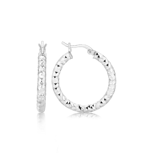 Sterling Silver Faceted Style Hoop Earrings with Rhodium Finishing - Premium Earrings - Just $40.99! Shop now at Pulse Designer Fashion