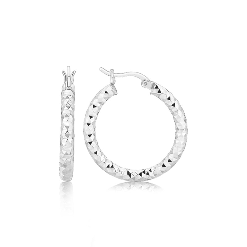 Sterling Silver Faceted Style Hoop Earrings with Rhodium Finishing - Premium Earrings - Just $40.99! Shop now at Pulse Designer Fashion