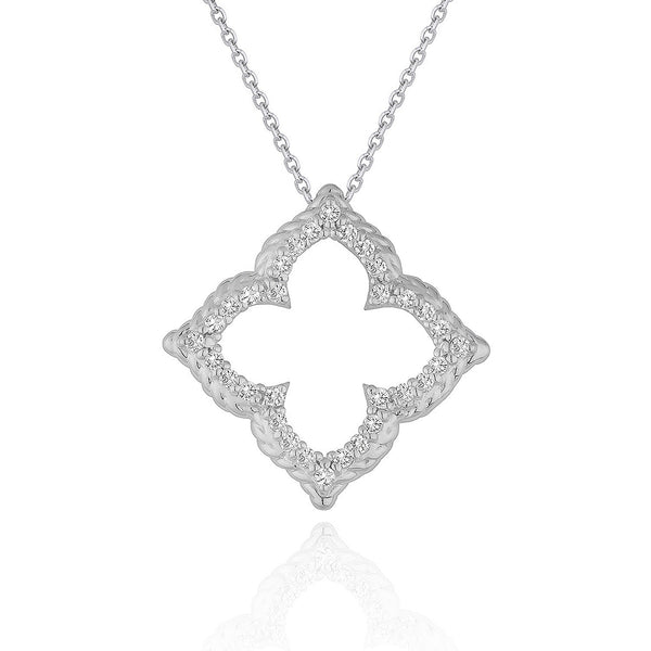 14k White Gold Diamond Cut-out Flower Pendant (1/3 cttw) - Premium Necklaces - Just $1529.99! Shop now at Pulse Designer Fashion