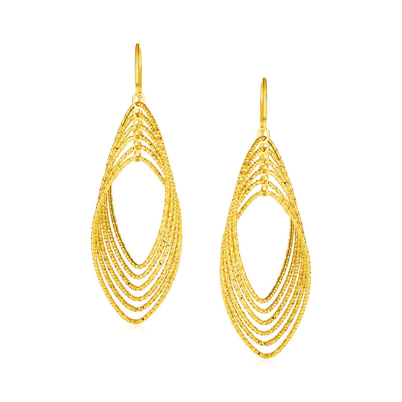 14k Yellow Gold Post Earrings with Textured Marquise Shapes - Premium Earrings - Just $668.99! Shop now at Pulse Designer Fashion