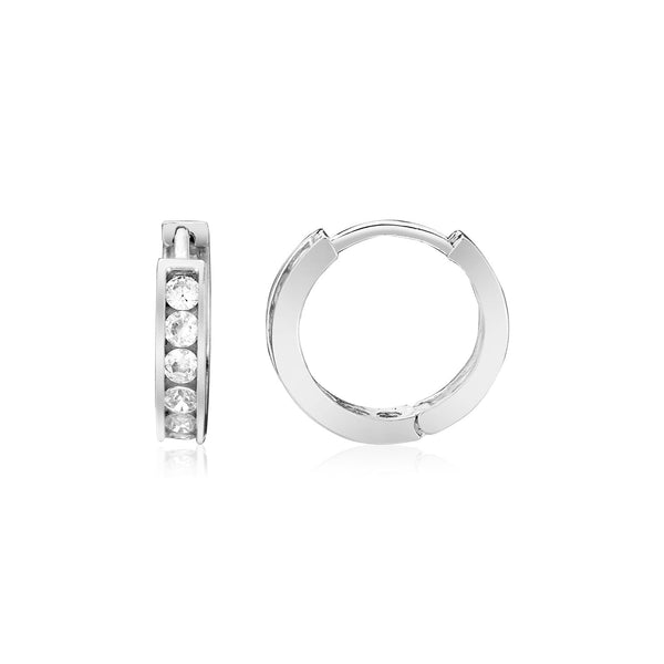 Sterling Silver Petite Hoop Earrings with Cubic Zirconias - Premium Earrings - Just $42.99! Shop now at Pulse Designer Fashion