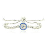 Sterling Silver Adjustable Enameled Eye Motif Bracelet with Cubic Zirconias - Premium Bracelets - Just $163.99! Shop now at Pulse Designer Fashion