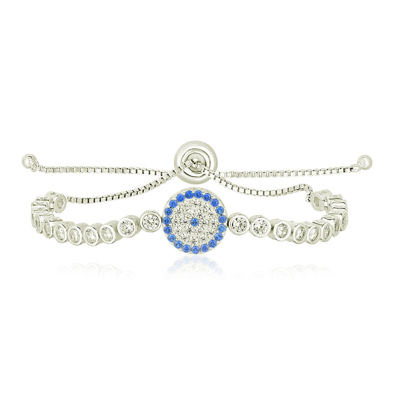 Sterling Silver Adjustable Enameled Eye Motif Bracelet with Cubic Zirconias - Premium Bracelets - Just $163.99! Shop now at Pulse Designer Fashion