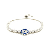 Sterling Silver Adjustable Enameled Eye Motif Bracelet with Cubic Zirconias - Premium Bracelets - Just $163.99! Shop now at Pulse Designer Fashion