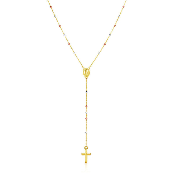 14k Tri Color Gold Lariat Rosary Necklace - Premium Necklaces - Just $502.99! Shop now at Pulse Designer Fashion