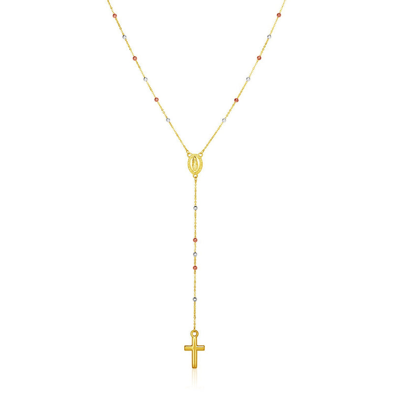 14k Tri Color Gold Lariat Rosary Necklace - Premium Necklaces - Just $502.99! Shop now at Pulse Designer Fashion