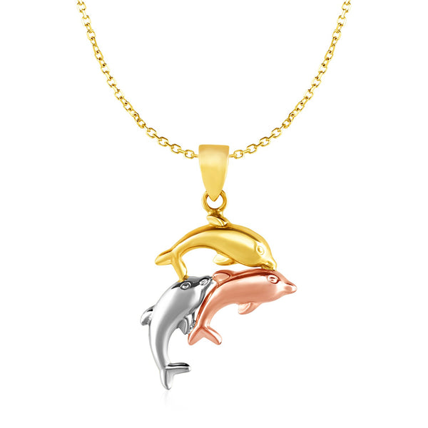 Pendant with Three Dolphins in 10k Tri Color Gold - Premium Pendants - Just $248.99! Shop now at Pulse Designer Fashion