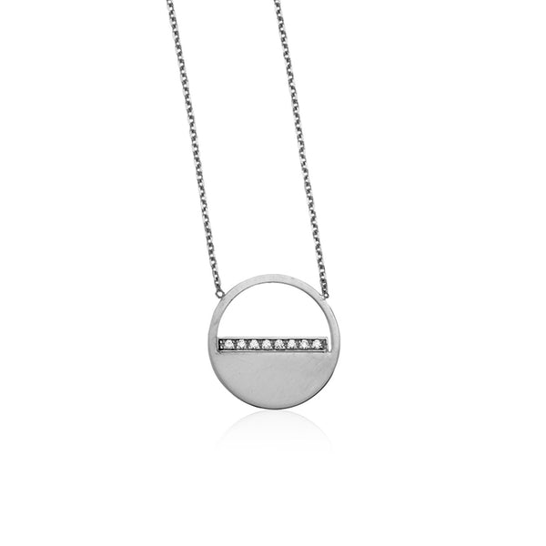 14k White Gold Circle Necklace with Diamonds - Premium Necklaces - Just $679.99! Shop now at Pulse Designer Fashion