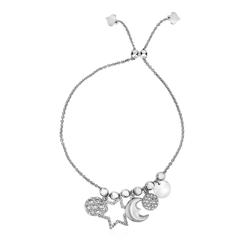 Adjustable Bead Bracelet with Celestial Charms in Sterling Silver - Premium Bracelets - Just $96.99! Shop now at Pulse Designer Fashion