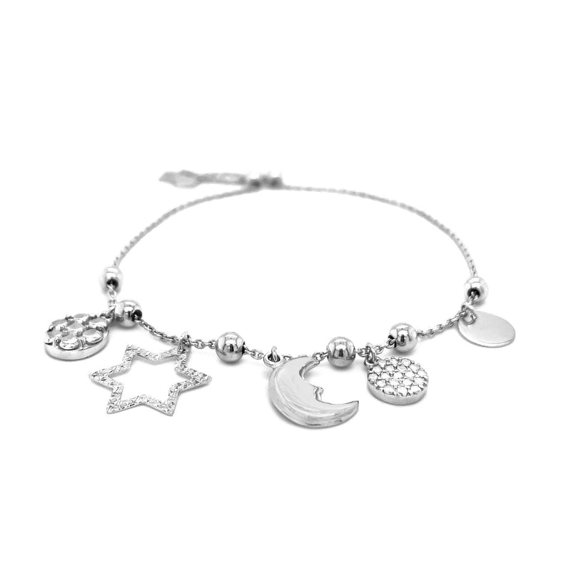 Adjustable Bead Bracelet with Celestial Charms in Sterling Silver - Premium Bracelets - Just $96.99! Shop now at Pulse Designer Fashion