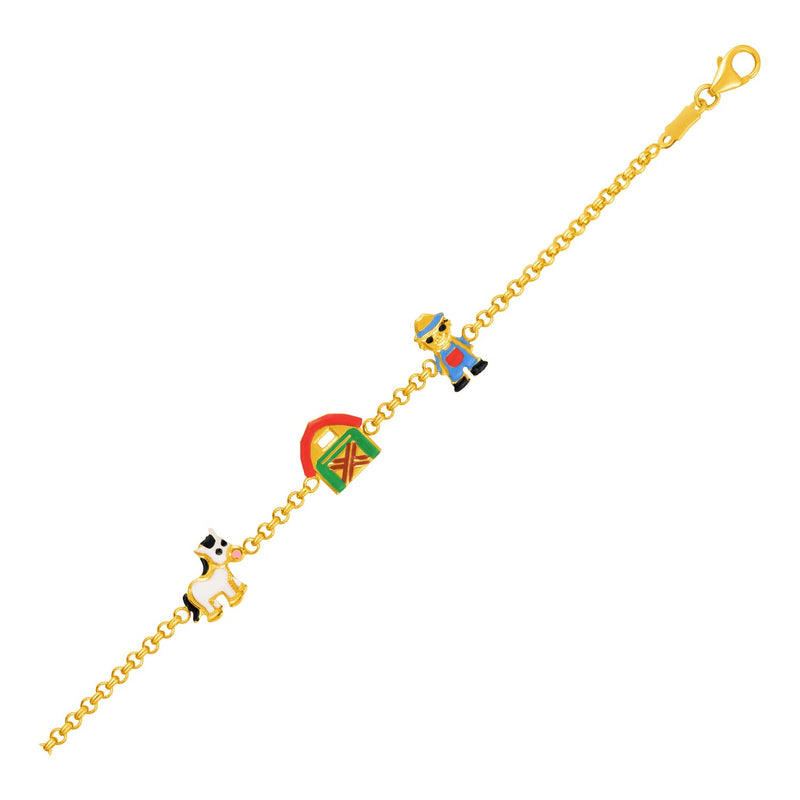 14k Yellow Gold Childrens Bracelet with Enameled Farm Figures - Premium Bracelets - Just $541.99! Shop now at Pulse Designer Fashion