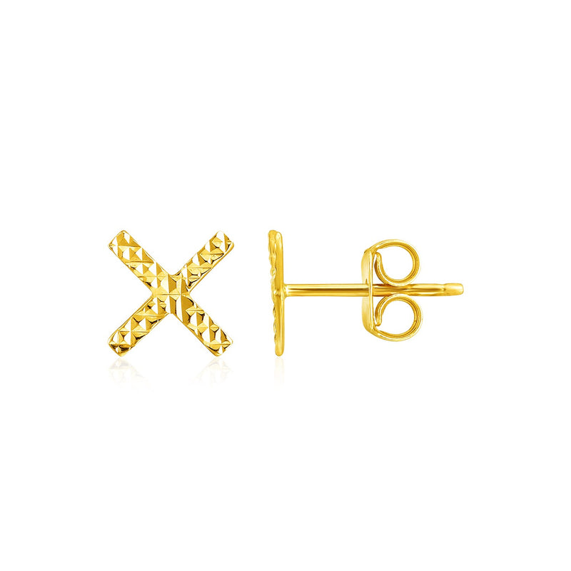 14k Yellow Gold Textured X Post Earrings - Premium Earrings - Just $164.99! Shop now at Pulse Designer Fashion