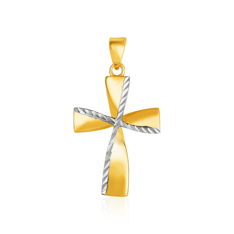 14k Two-Toned Yellow and White Gold Textured Cross Pendant - Premium Pendants - Just $253.99! Shop now at Pulse Designer Fashion