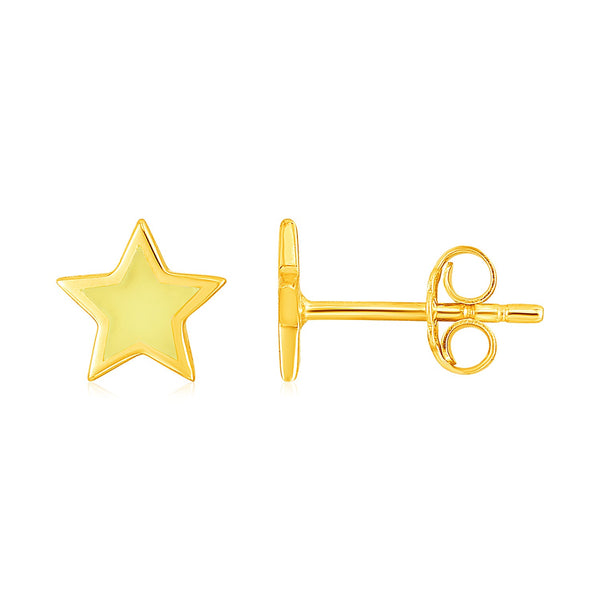 14k Yellow Gold and Enamel Yellow Star Stud Earrings - Premium Earrings - Just $263.99! Shop now at Pulse Designer Fashion