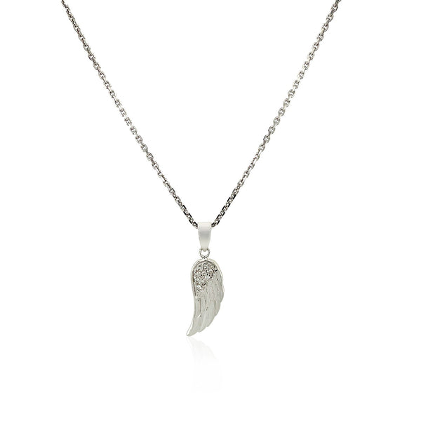 Sterling Silver with Textured Angel Wing Pendant - Premium Pendants - Just $52.99! Shop now at Pulse Designer Fashion