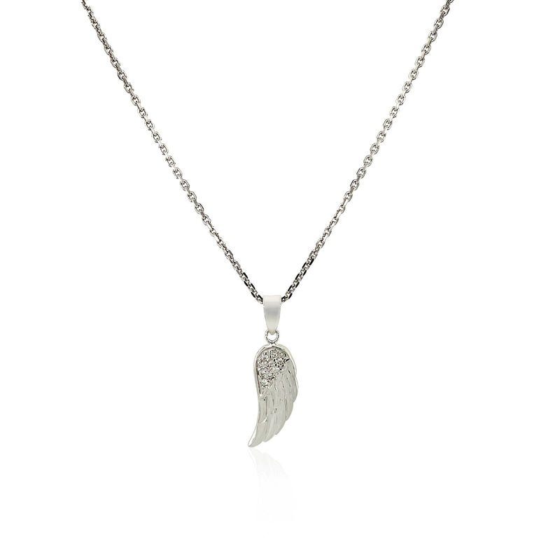 Sterling Silver with Textured Angel Wing Pendant - Premium Pendants - Just $52.99! Shop now at Pulse Designer Fashion