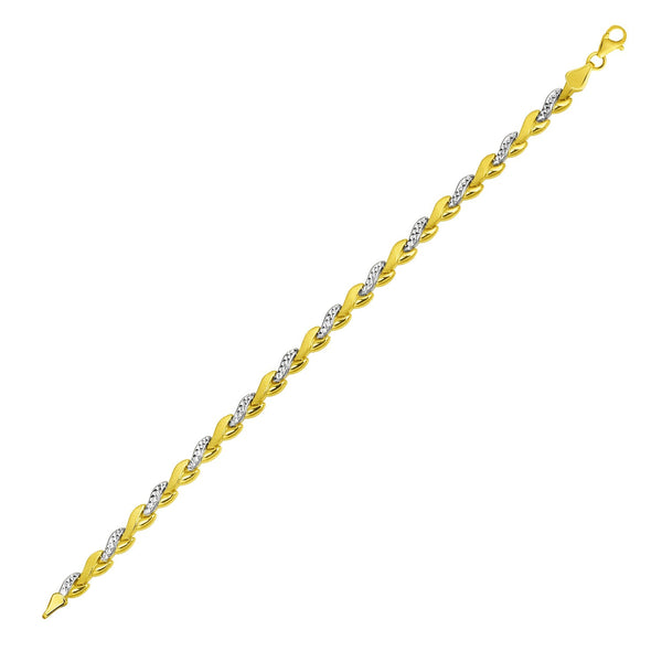 14k Two-Tone Gold Woven Heart Textured Link Bracelet - Premium Bracelets - Just $873.99! Shop now at Pulse Designer Fashion