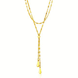 14k Yellow Gold Double Strand Chain with Puffed Heart Lariat Necklace - Premium Necklaces - Just $460.99! Shop now at Pulse Designer Fashion