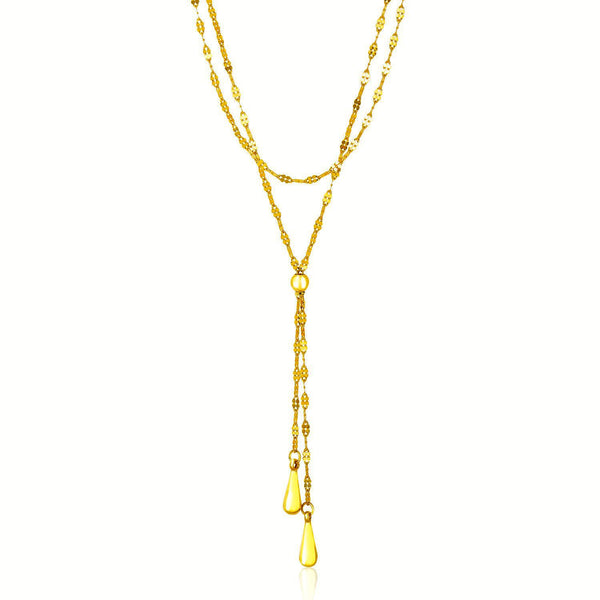 14k Yellow Gold Double Strand Chain with Puffed Heart Lariat Necklace - Premium Necklaces - Just $460.99! Shop now at Pulse Designer Fashion