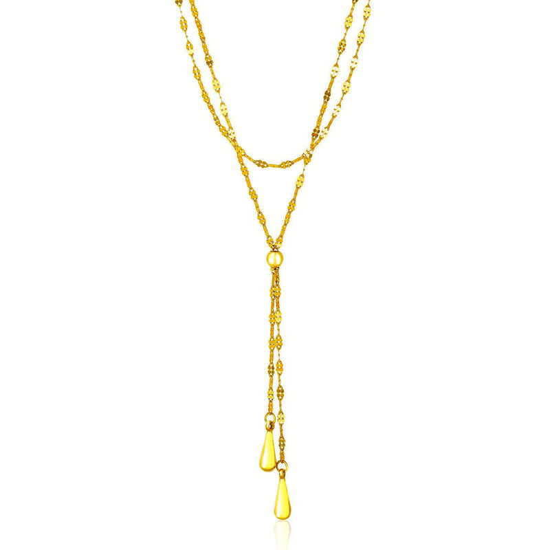 14k Yellow Gold Double Strand Chain with Puffed Heart Lariat Necklace - Premium Necklaces - Just $460.99! Shop now at Pulse Designer Fashion