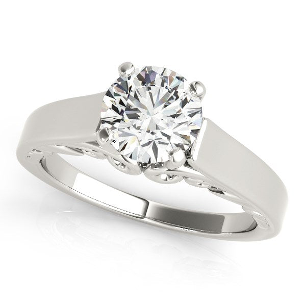 14k White Gold Antique Style Solitaire Round Diamond Engagement Ring (1 cttw) - Premium Rings - Just $6637.99! Shop now at Pulse Designer Fashion