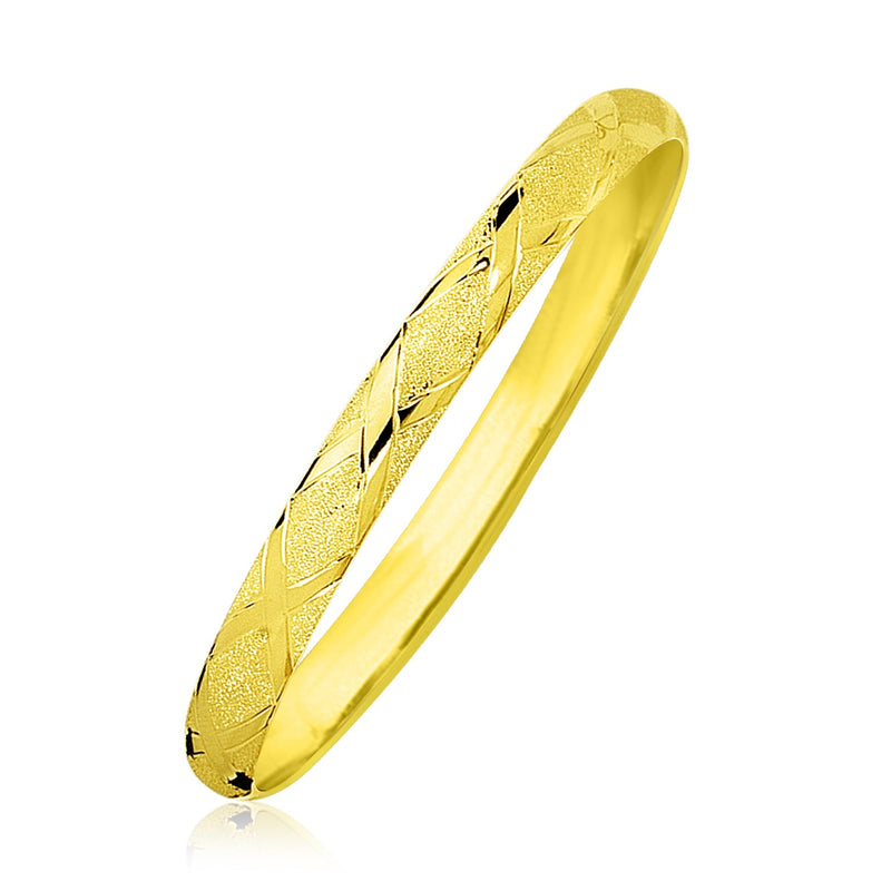 10k Yellow Gold Slender Diamond Pattern Textured Bangle - Premium Bangles - Just $574.99! Shop now at Pulse Designer Fashion