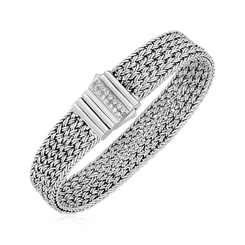 Woven Rope Bracelet with White Sapphire Accented Clasp in Sterling Silver - Premium Bracelets - Just $604.99! Shop now at Pulse Designer Fashion