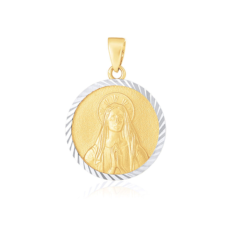 14k Two Tone Gold Round Textured Religious Medal Pendant - Premium Pendants - Just $368.99! Shop now at Pulse Designer Fashion