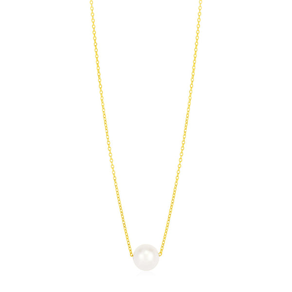 14k Yellow Gold Pearl Solitaire Necklace - Premium Necklaces - Just $362.99! Shop now at Pulse Designer Fashion