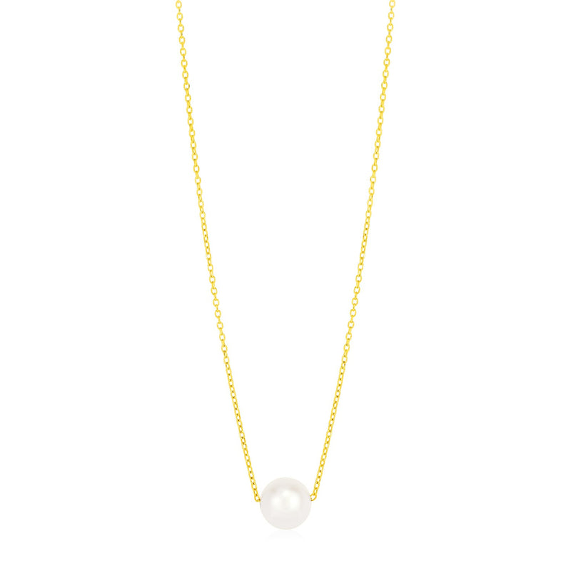 14k Yellow Gold Pearl Solitaire Necklace - Premium Necklaces - Just $362.99! Shop now at Pulse Designer Fashion