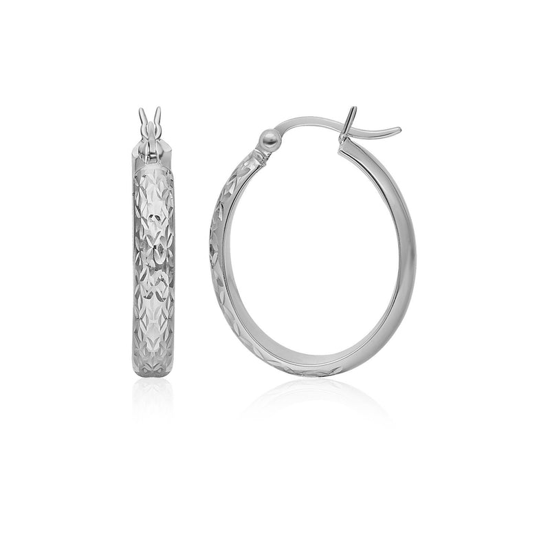 10k White Gold Hammered Oval Hoop Earrings - Premium Earrings - Just $246.99! Shop now at Pulse Designer Fashion