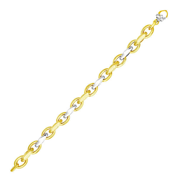 14k Two-Tone Gold Oval and Graduated Link Bracelet - Premium Bracelets - Just $1495.99! Shop now at Pulse Designer Fashion