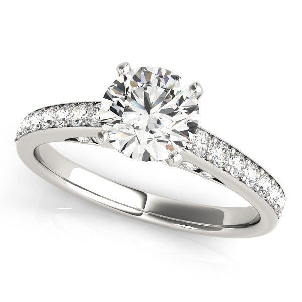 14k White Gold Single Row Prong Set Diamond Engagement Ring (1 3/8 cttw) - Premium Rings - Just $7315.99! Shop now at Pulse Designer Fashion