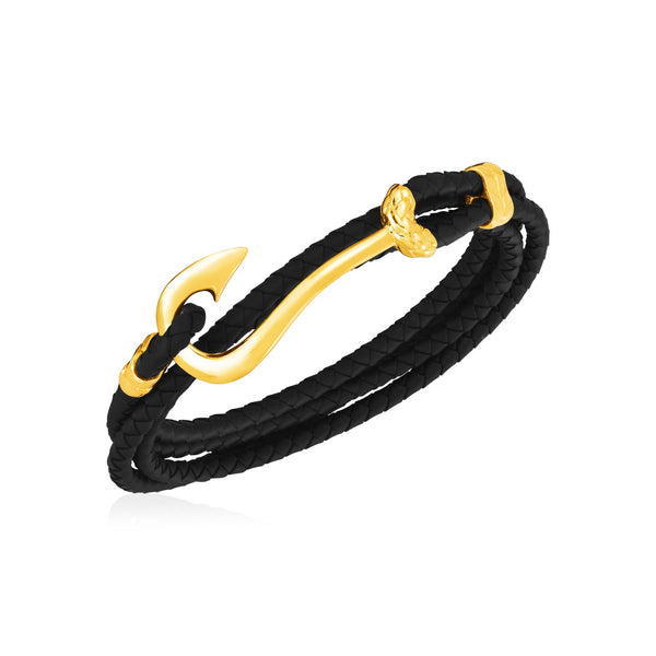 14k Yellow Gold and Rubber Mens Bracelet with Hook Clasp - Premium Bracelets - Just $1828.99! Shop now at Pulse Designer Fashion