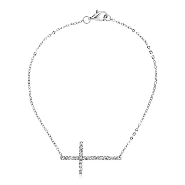 Sterling Silver Cross Bracelet with Cubic Zirconias - Premium Bracelets - Just $37.99! Shop now at Pulse Designer Fashion