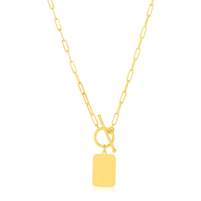 14k Yellow Gold Paperclip Chain Necklace with Rounded Rectangle Pendant - Premium Necklaces - Just $690.99! Shop now at Pulse Designer Fashion