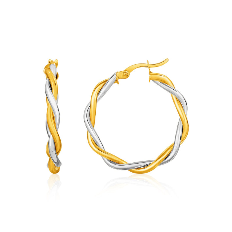 Two-Tone Twisted Wire Round Hoop Earrings in 10k Yellow and White Gold - Premium Earrings - Just $384.99! Shop now at Pulse Designer Fashion