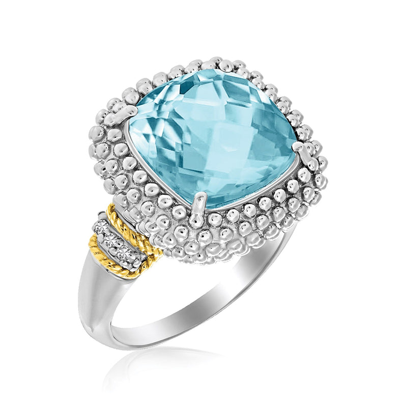 18k Yellow Gold & Sterling Silver Sky Blue Topaz and Diamond Popcorn Ring - Premium Rings - Just $496.99! Shop now at Pulse Designer Fashion