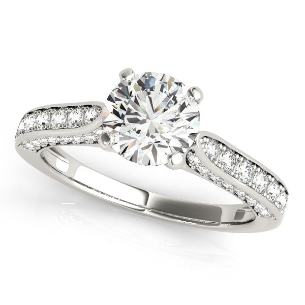 14k White Gold Round Cathedral Diamond Engagement Ring (1 1/2 cttw) - Premium Rings - Just $7989.99! Shop now at Pulse Designer Fashion