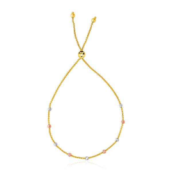 14k Tri-Color Gold Textured Bead Station Lariat Bracelet - Premium Bracelets - Just $373.99! Shop now at Pulse Designer Fashion