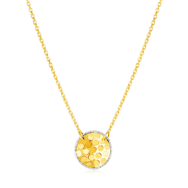 14k Yellow Gold Textured Circle Necklace with White Gold Details - Premium Necklaces - Just $567.99! Shop now at Pulse Designer Fashion