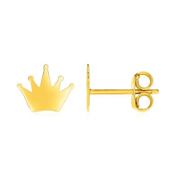 14k Yellow Gold Post Earrings with Crowns - Premium Earrings - Just $199.99! Shop now at Pulse Designer Fashion