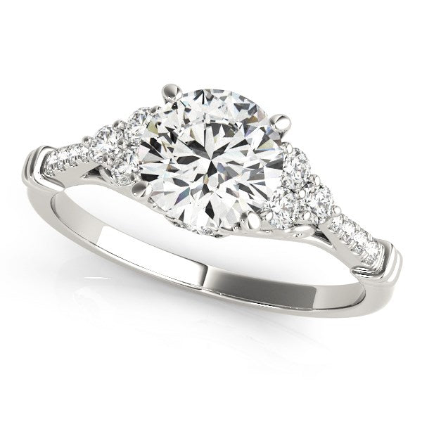 14k White Gold Side Clusters Round Diamond Engagement Ring (1 1/8 cttw) - Premium Rings - Just $10623.99! Shop now at Pulse Designer Fashion