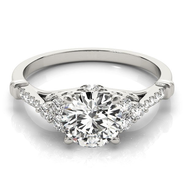 14k White Gold Side Clusters Round Diamond Engagement Ring (1 1/8 cttw) - Premium Rings - Just $10623.99! Shop now at Pulse Designer Fashion