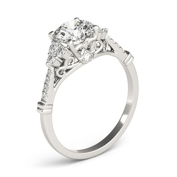 14k White Gold Side Clusters Round Diamond Engagement Ring (1 1/8 cttw) - Premium Rings - Just $10623.99! Shop now at Pulse Designer Fashion